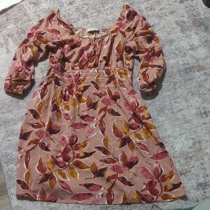 LOFT Autumn Floral Long Sleeve Dress - Pink and Brown